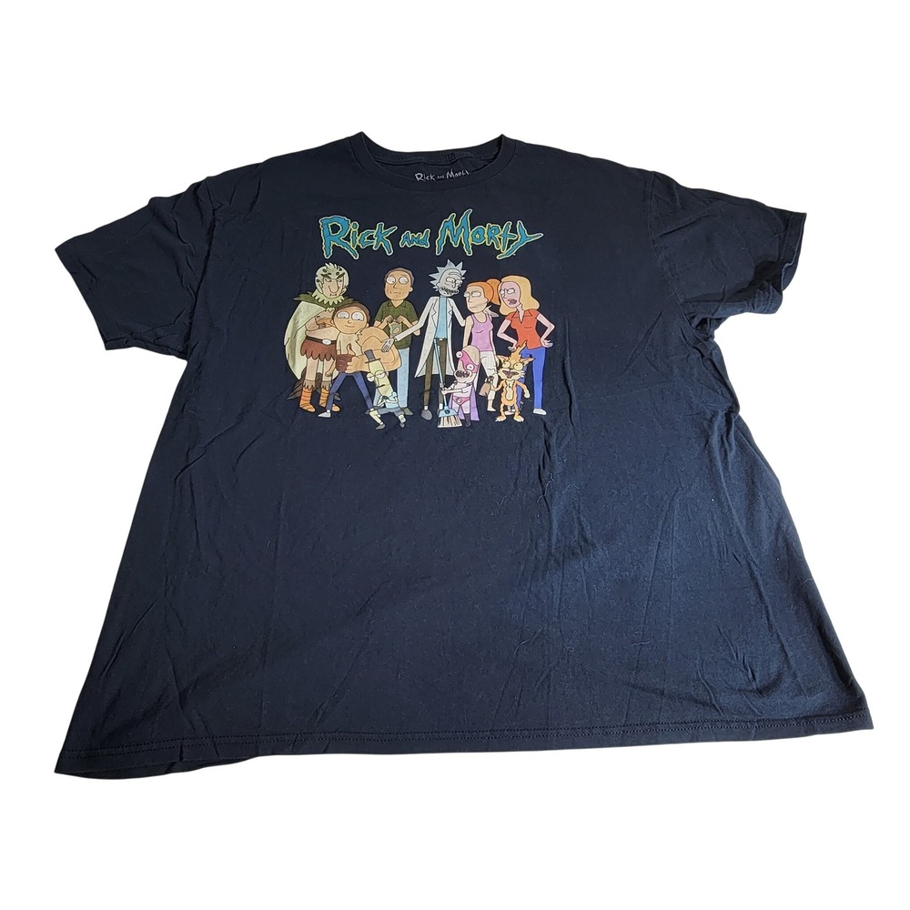 Rick and Morty Adult Swim Mens 2XL Navy Blue Graphic T-Shirt Group Characters